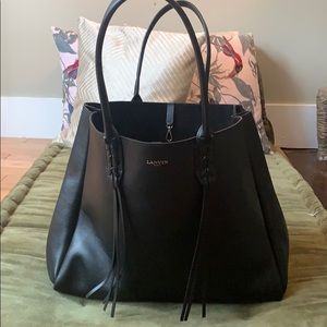 LANVIN Smooth Calfskin Small Fringe Shopper Tote